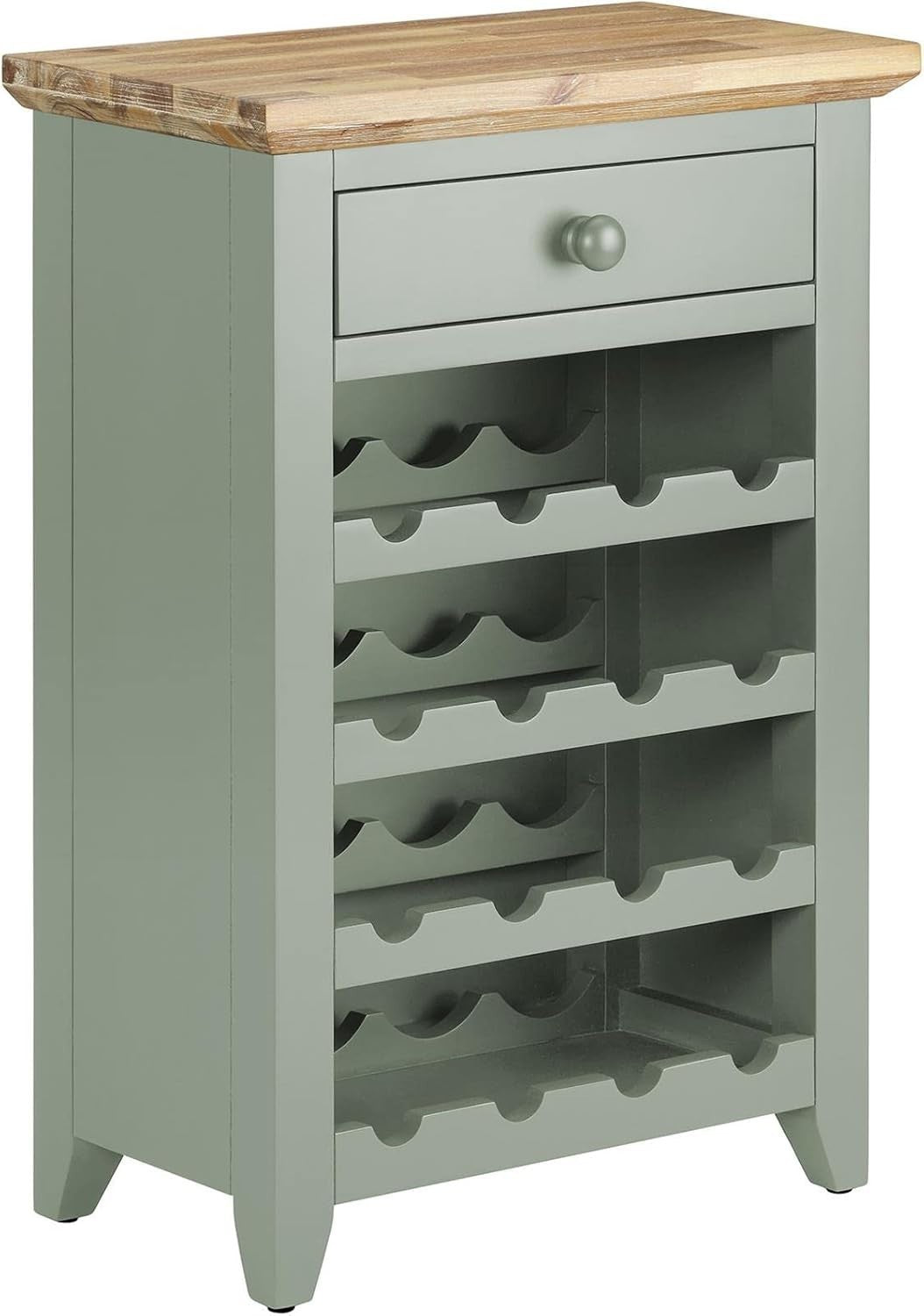Sage Green Wine Rack Side Cabinet with Drawer | Holds 16 Bottles | Solid Wood