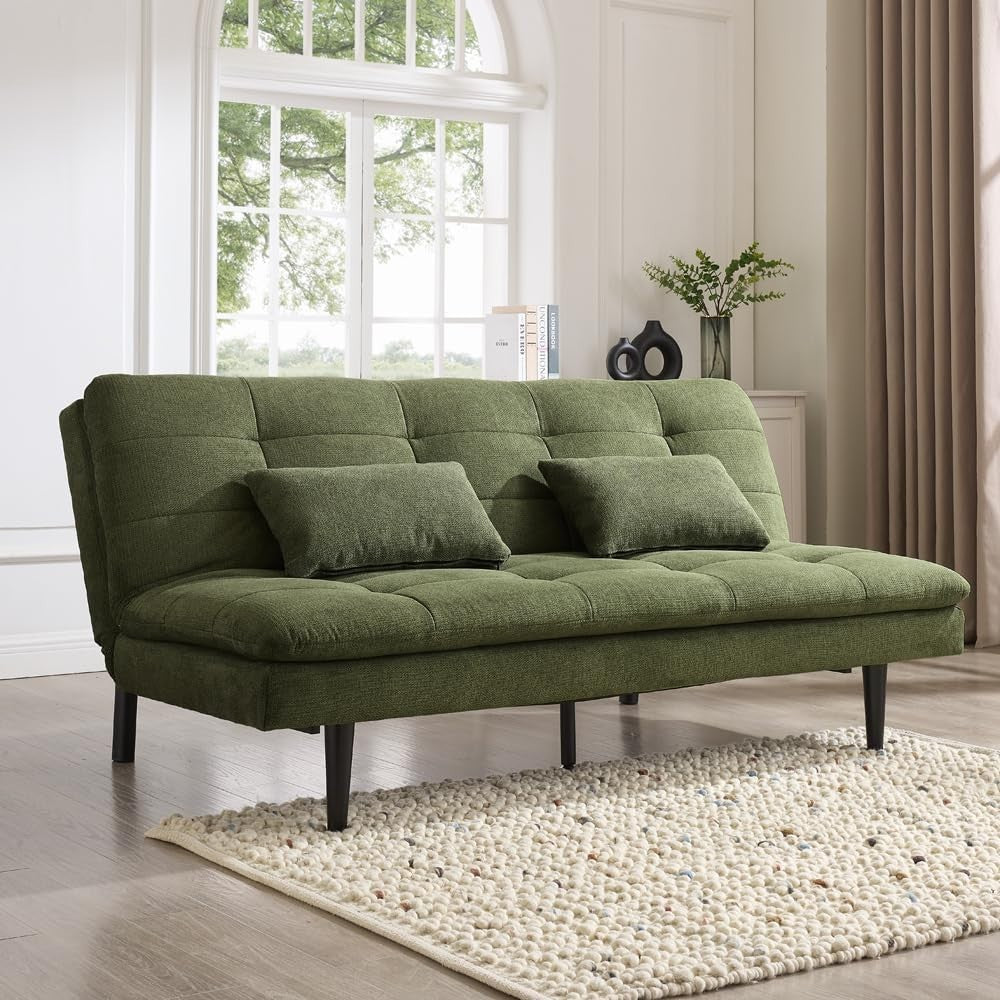 3 Seater Sofa Bed Linen Futon Couch Click Clack Tufted for Guest Room