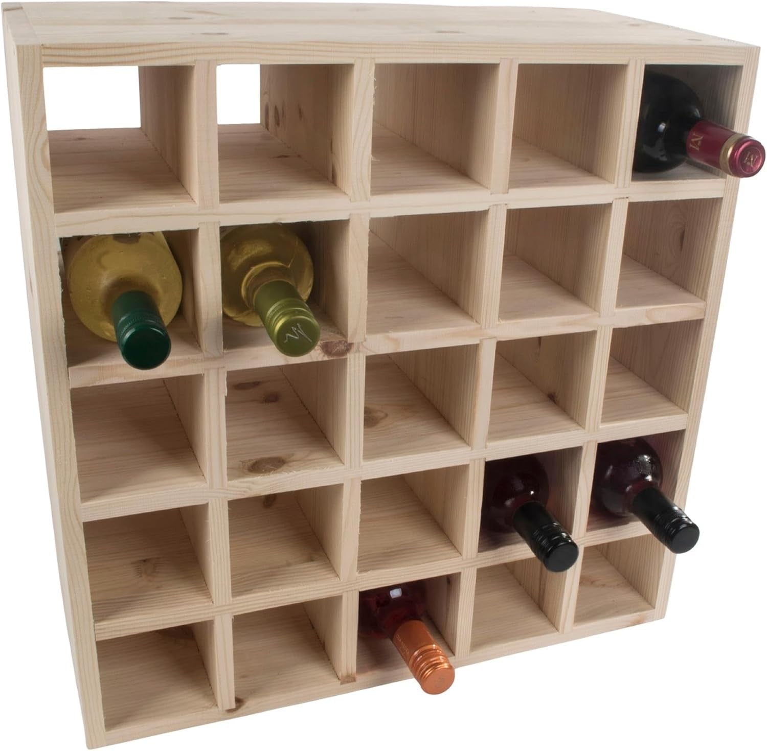 Solid Pine Wine Rack 25 Bottle Storage Free Standing Rustic Display Unit