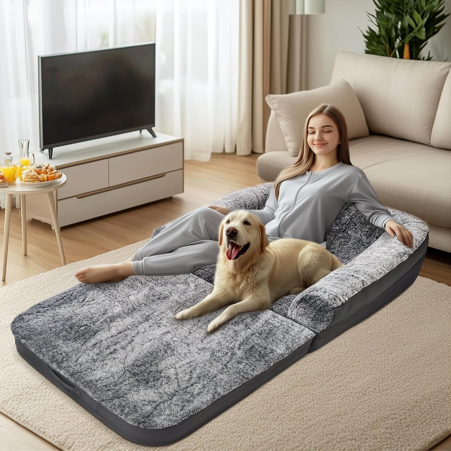 Human Size Dog Bed 180x95cm Orthopedic Memory Foam Grey