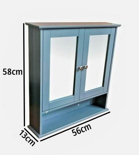 Slim Mirrored Bathroom Cabinet with Shelf – Wall Mounted Storage Cupboard Grey