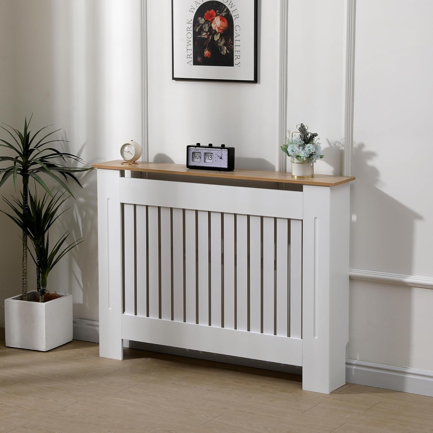 Medium White Oak Radiator Cover | Modern MDF Vertical Slat Cabinet