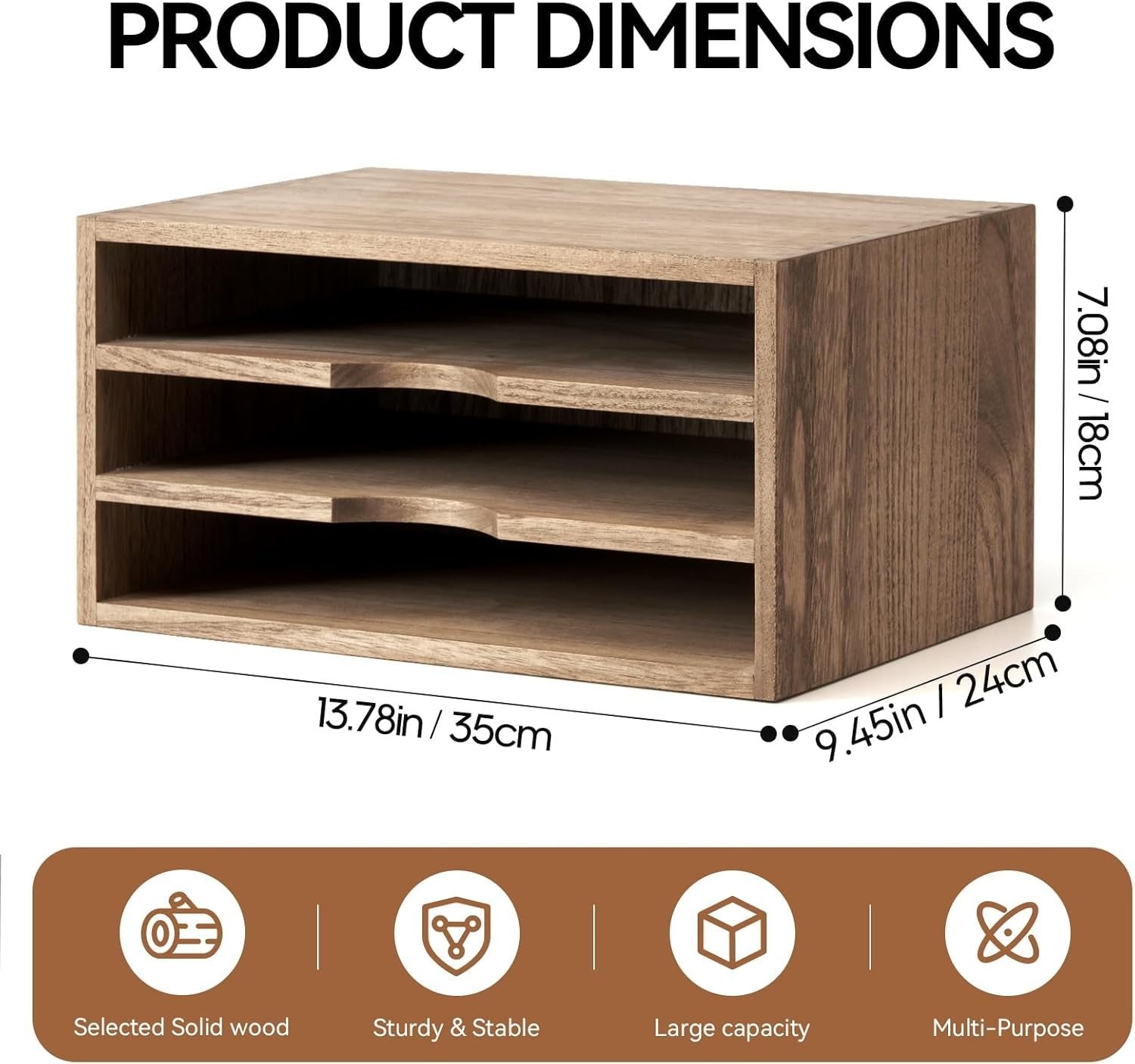 Wooden Desk Organizer 3 Compartment Tray Desktop Storage Holder Dark Brown