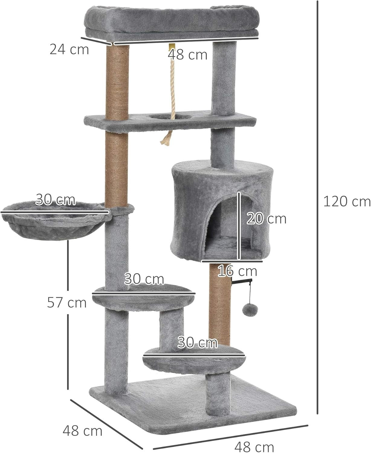 Cat Tree Tower 120cm Indoor Multi Level Scratching Post Condo Hammock
