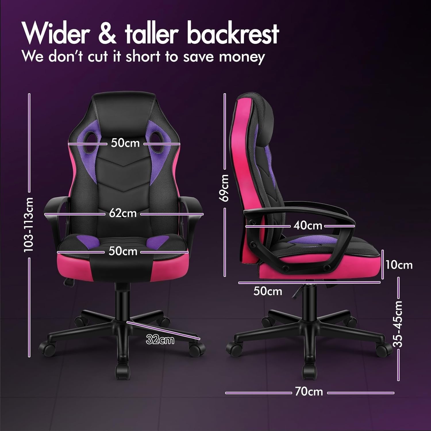 Ergonomic Gaming Chair Racing Style Swivel Office Desk Chair Purple