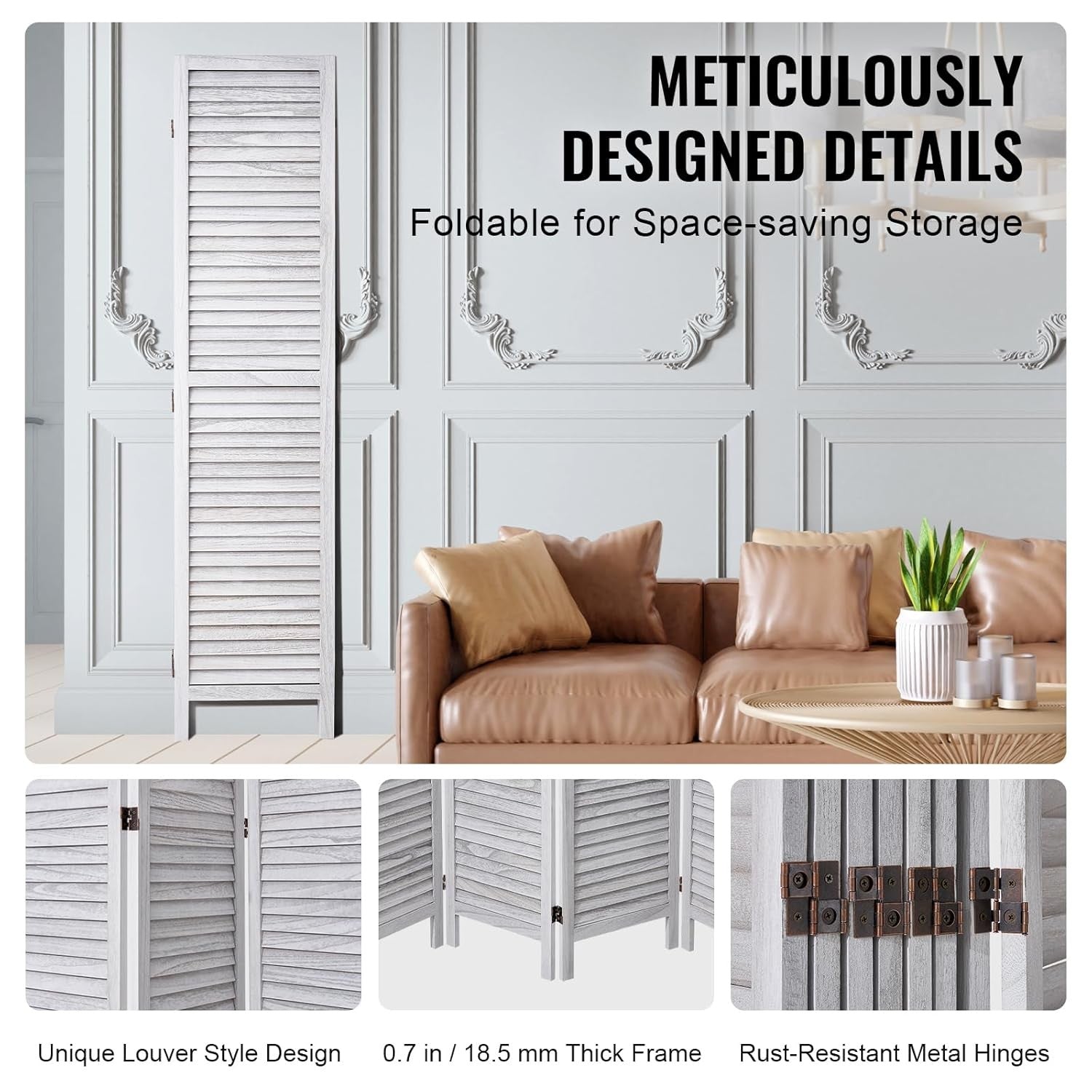 8 Panel Wood Folding Room Divider Privacy Screen Partition 320x170cm
