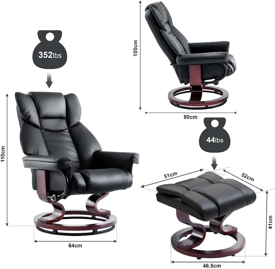 Recliner Armchair with Footstool Swivel PU Leather Chair Lounge Sofa