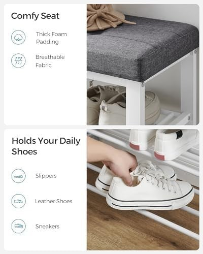 3-Tier Shoe Storage Bench with Cushion Metal Frame Entryway Rack 81cm White