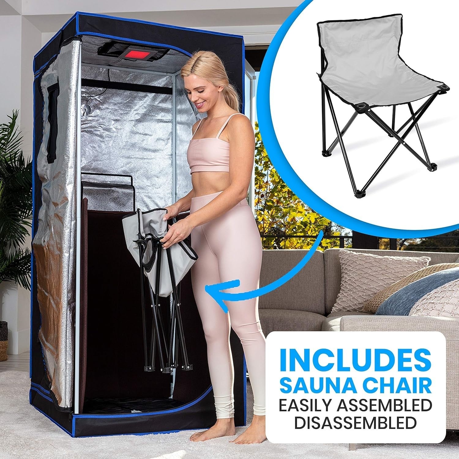 Portable Infrared Home Sauna Tent – One-Person Steam Sauna with Chair & Foot Pad