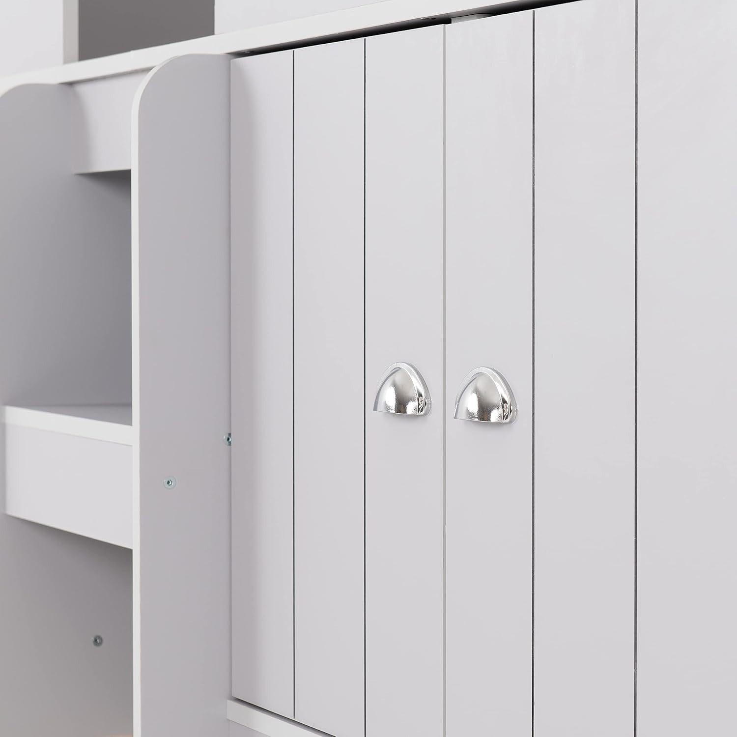 Kids Single Low Sleeper Bed with Storage Cupboards Shelves Grey 3ft
