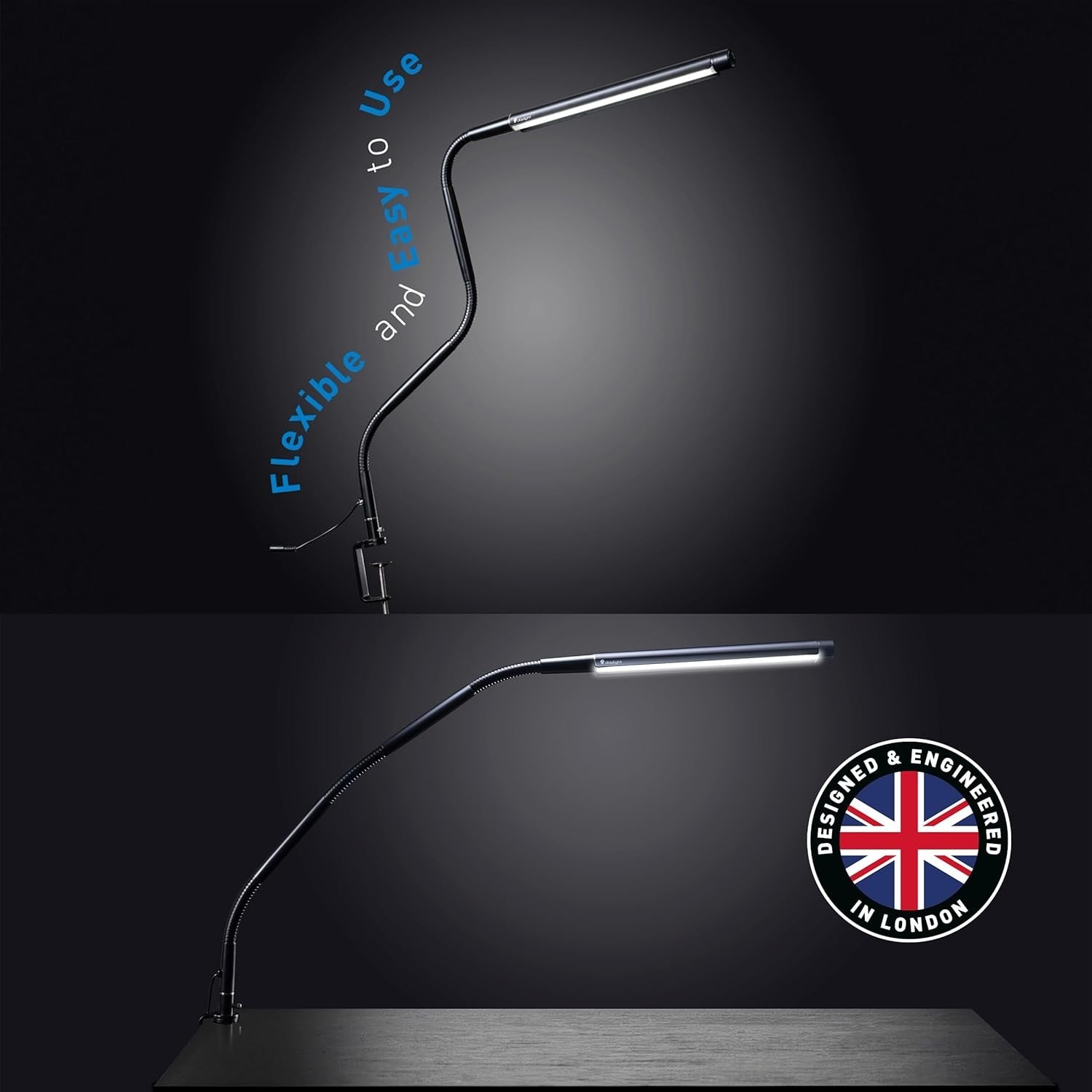 LED Desk Lamp Adjustable Brightness Black Reading Lamp Flexible Arm