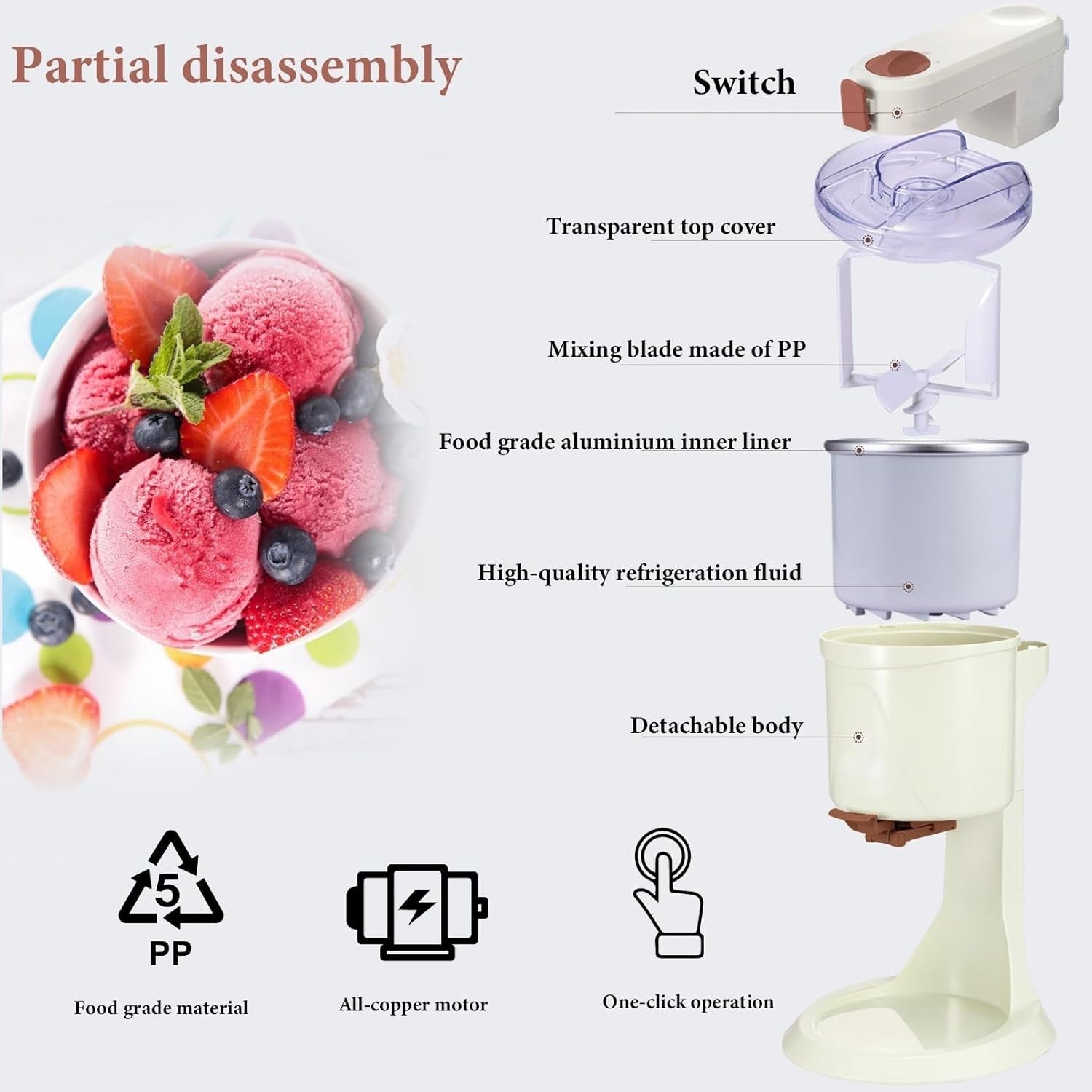 Soft Serve Ice Cream Maker Home Countertop Frozen Dessert Machine DIY