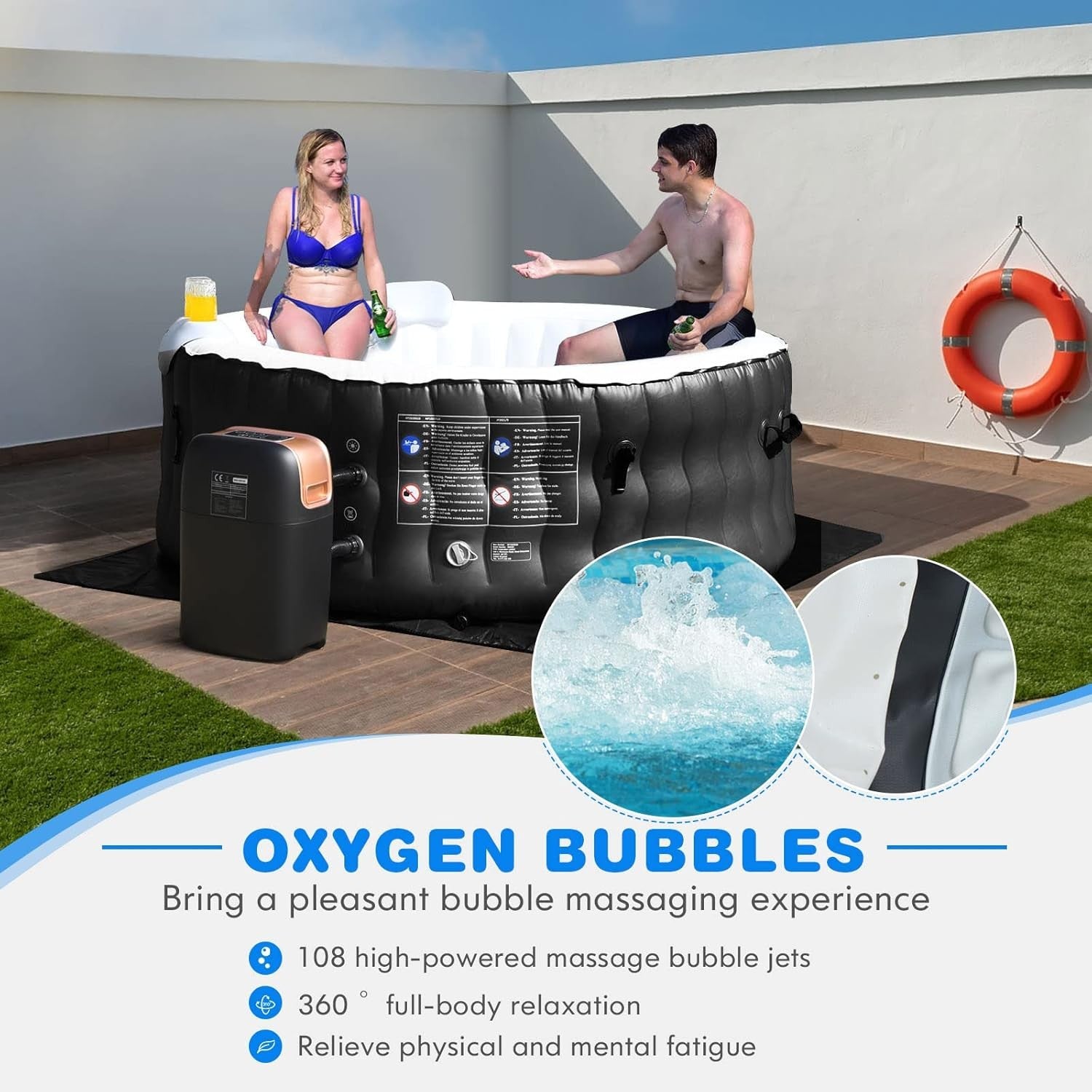 Inflatable Hot Tub Spa 108 Bubble Jets Heated 4–6 Person Round