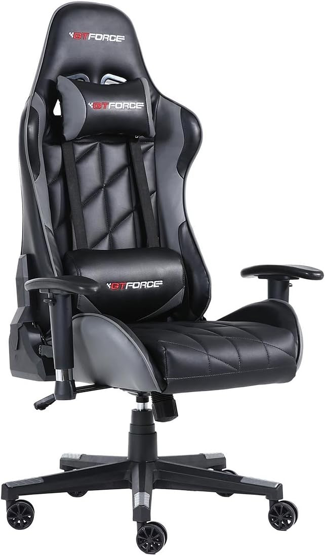 Reclining Gaming Chair Faux Leather Swivel High Back Grey