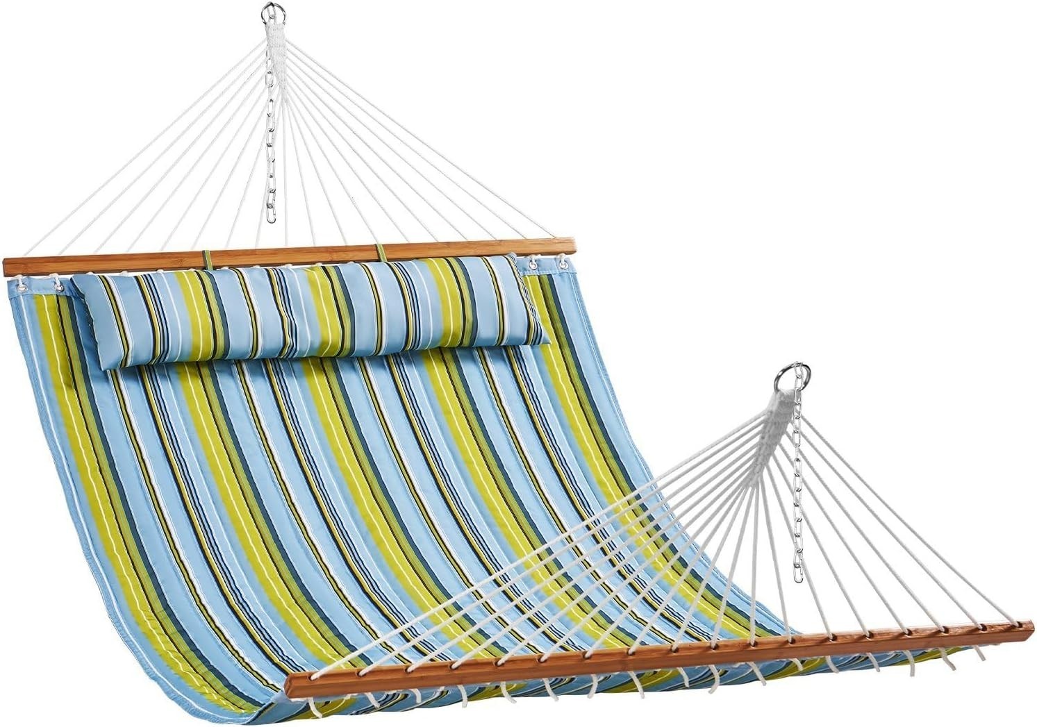 Luxury Double Hammock w/ Pillow & Hardwood Bar – Outdoor Garden, Patio, Camping
