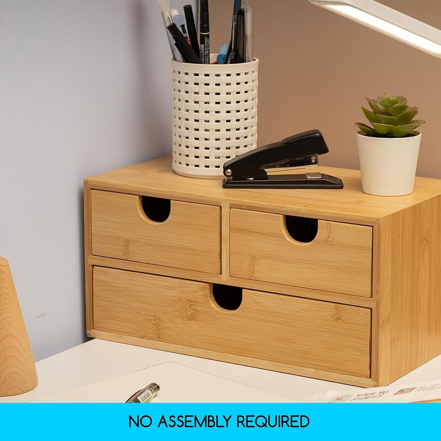 Desk Organizer 3 Drawers Bamboo Storage Box Desktop Storage Unit