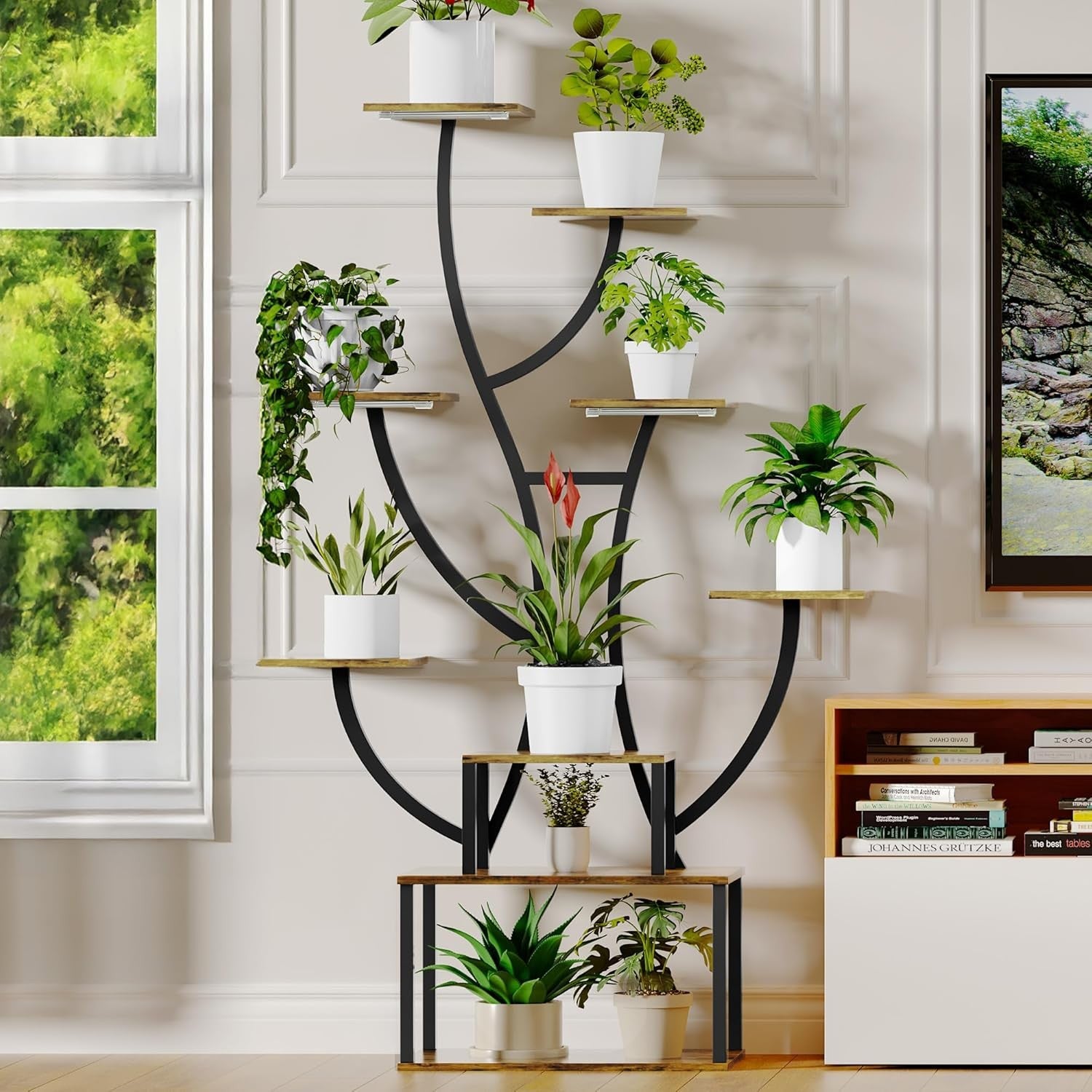 7 Tier Metal Plant Stand With LED Grow Lights Indoor Tall Corner Flower Rack