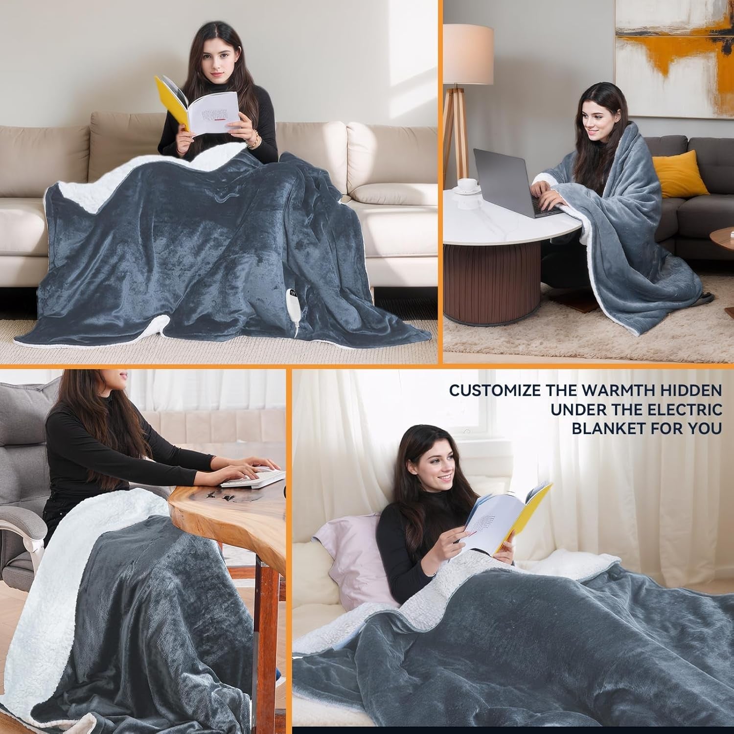 Electric Heated Throw Blanket 180x130cm Auto Shut Off 9 Heat Levels Soft Fleece