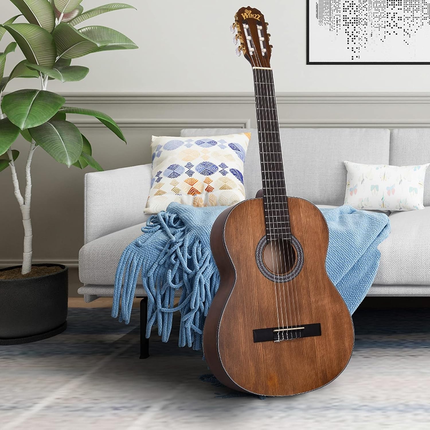4/4 Full Size Classical Guitar 39in Spanish Nylon String Kit Brown