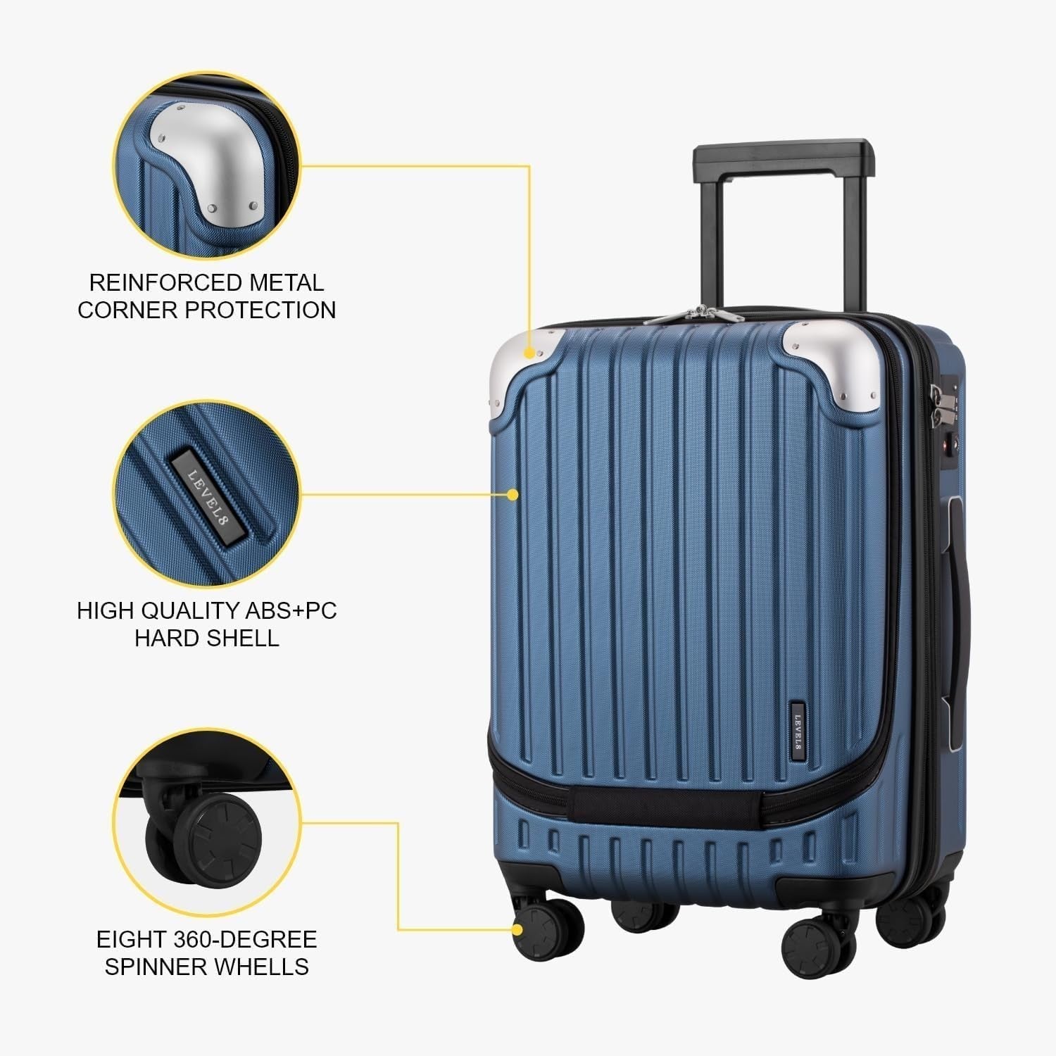 20 Inch Expandable Carry On Cabin Suitcase Spinner Laptop TSA + Organiser Set