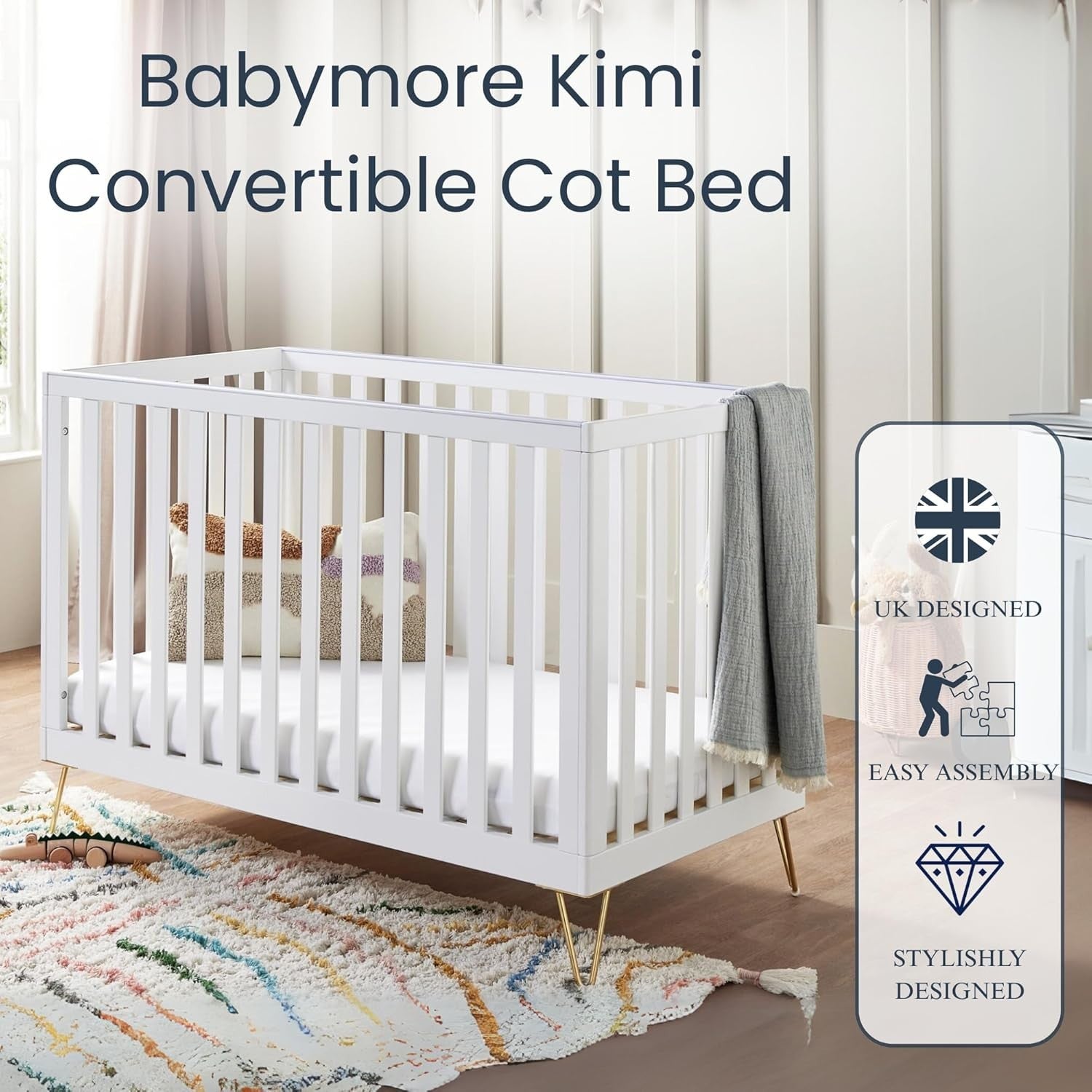 Acrylic Baby Cot Bed Convertible Toddler Bed Adjustable Height Modern Design XL
