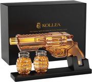 Gun Whiskey Decanter Set with Grenade Shot Glasses Gift Box Display Stand 380ml