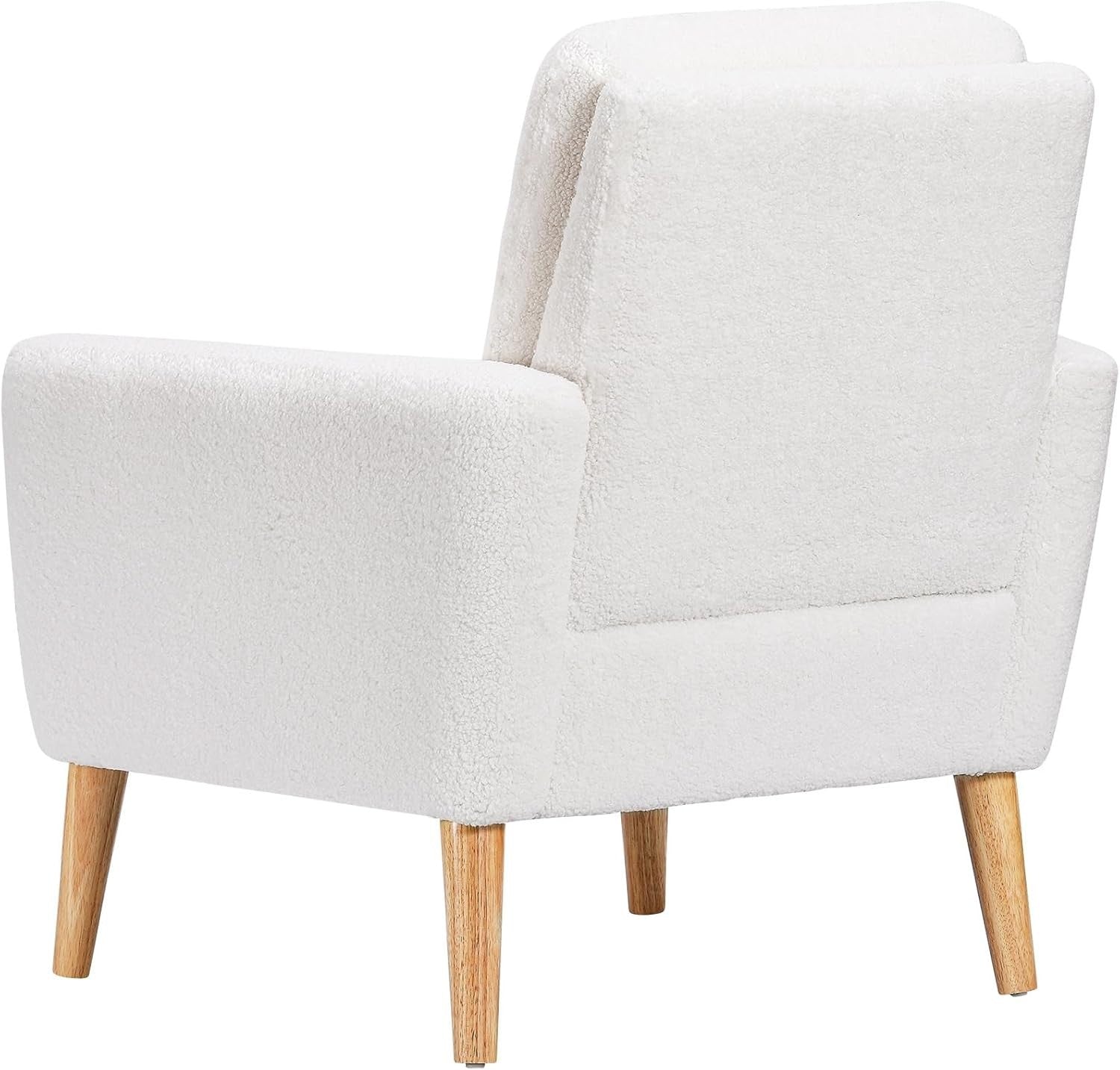 White Lounge Armchair Upholstered with Wood Legs for Living Room Bedroom