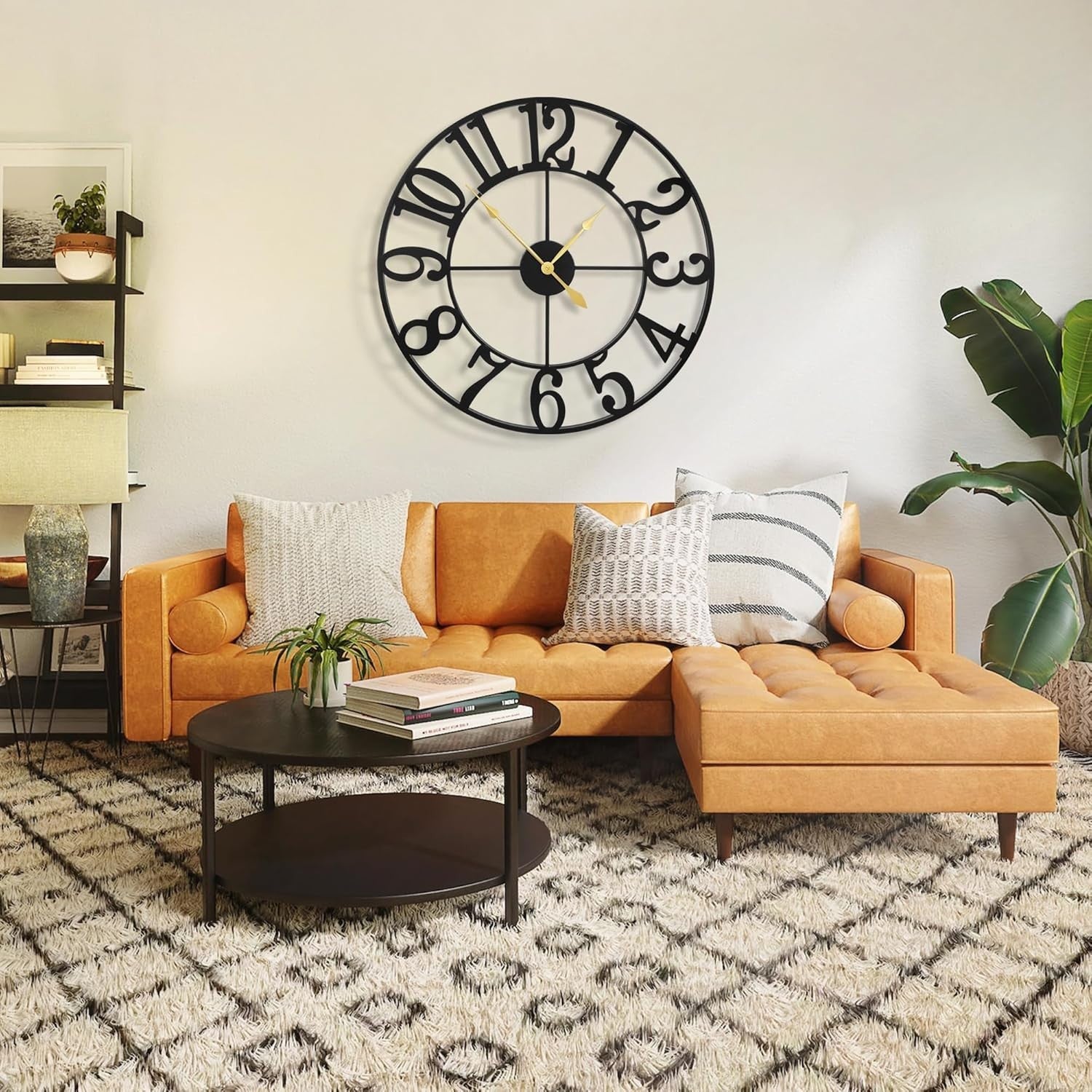 40 Inch Oversized Black Metal Wall Clock Silent Non-Ticking Farmhouse Decor