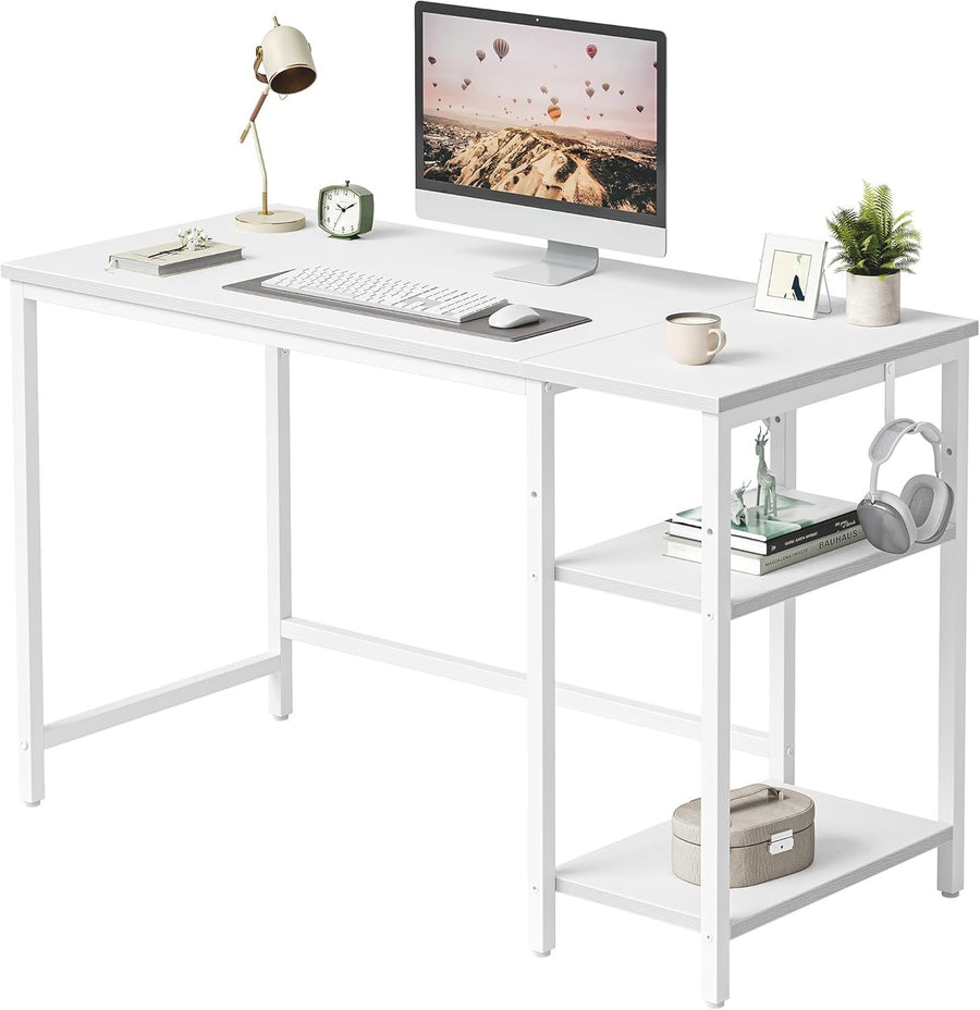 White 100x48cm Computer Desk w/2 Shelves Small Home Office Workstation
