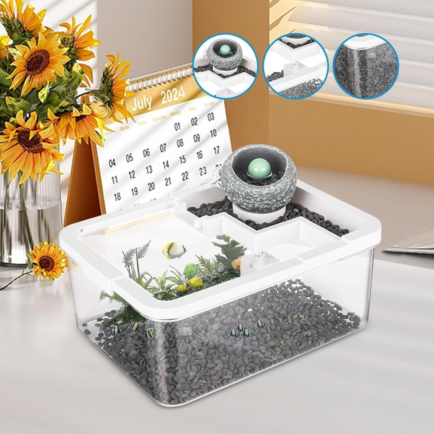 Small Desktop Fish Tank Kit | Filtered Aquarium w/ USB Light & Pump