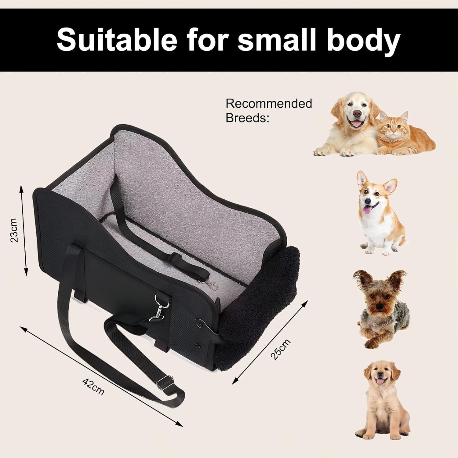 Small Dog Booster Car Seat Washable Travel Bed Safety Belt Black