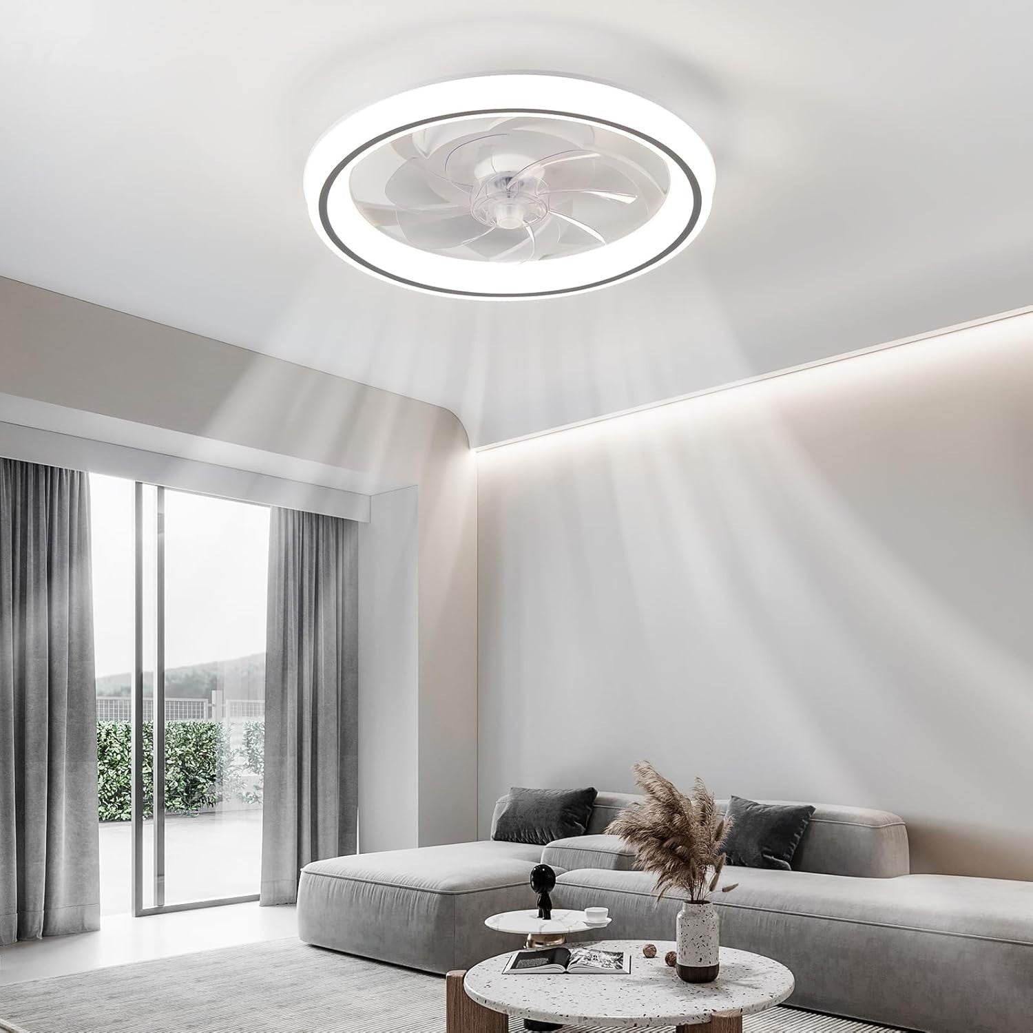48cm Modern Ceiling Fan Light with Remote, 6 Speeds, Dimmable LED 3-Color