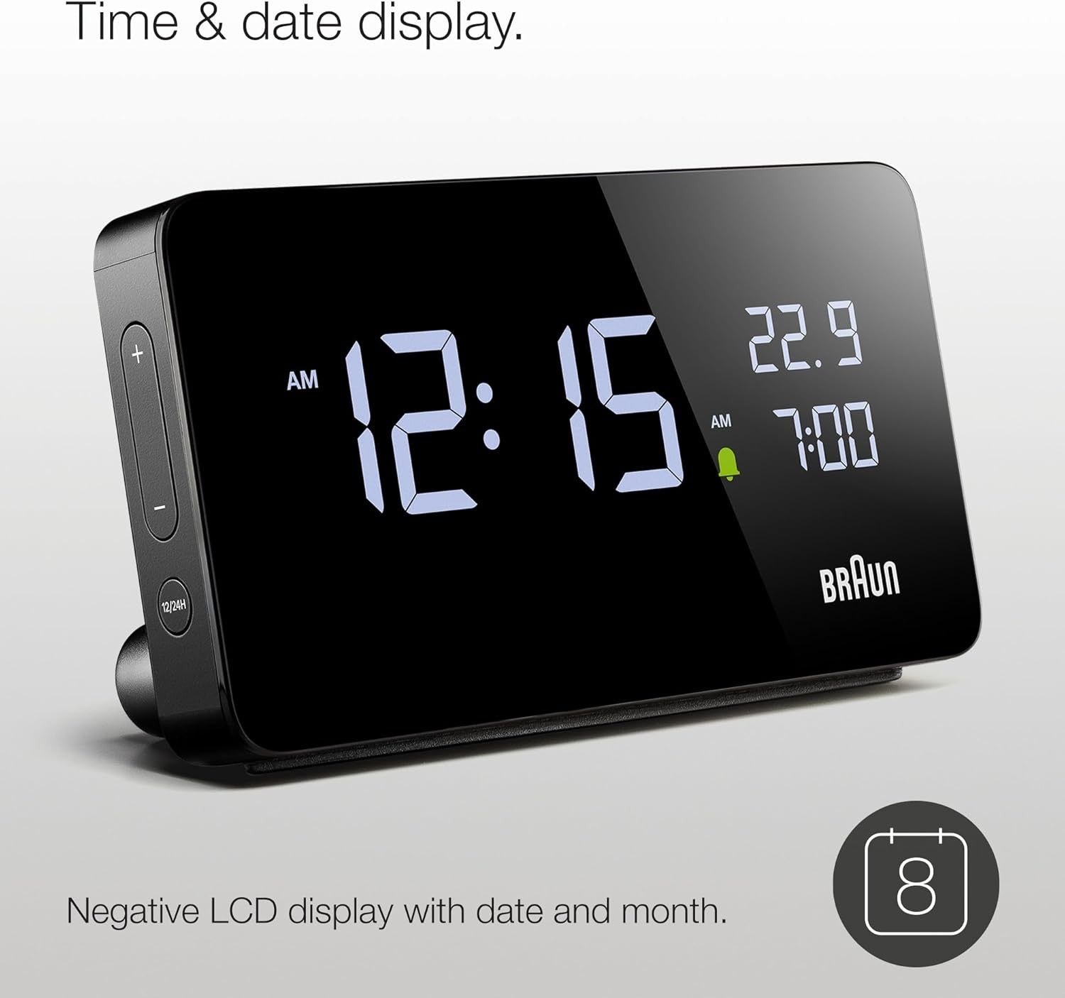 Digital Alarm Clock LCD Display USB C Charging Touch Snooze Bedside
