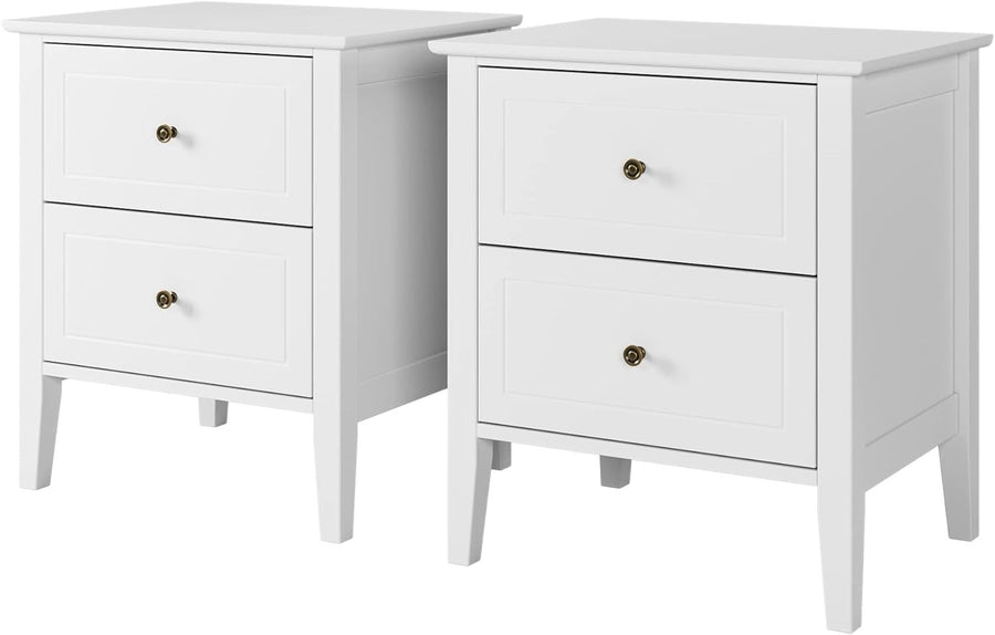 Modern White 2 Drawer Bedside Tables Set of 2 – Compact Nightstands
