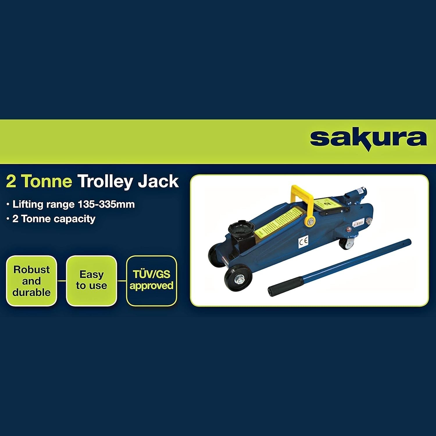 2 Ton Hydraulic Trolley Jack 135–335mm + Extendable Wheel Brace Set TUV/GS