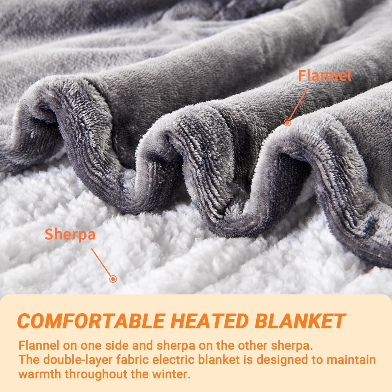 Electric Heated Throw Blanket 10 Heat Settings Sherpa Fleece Auto Off 130x160cm