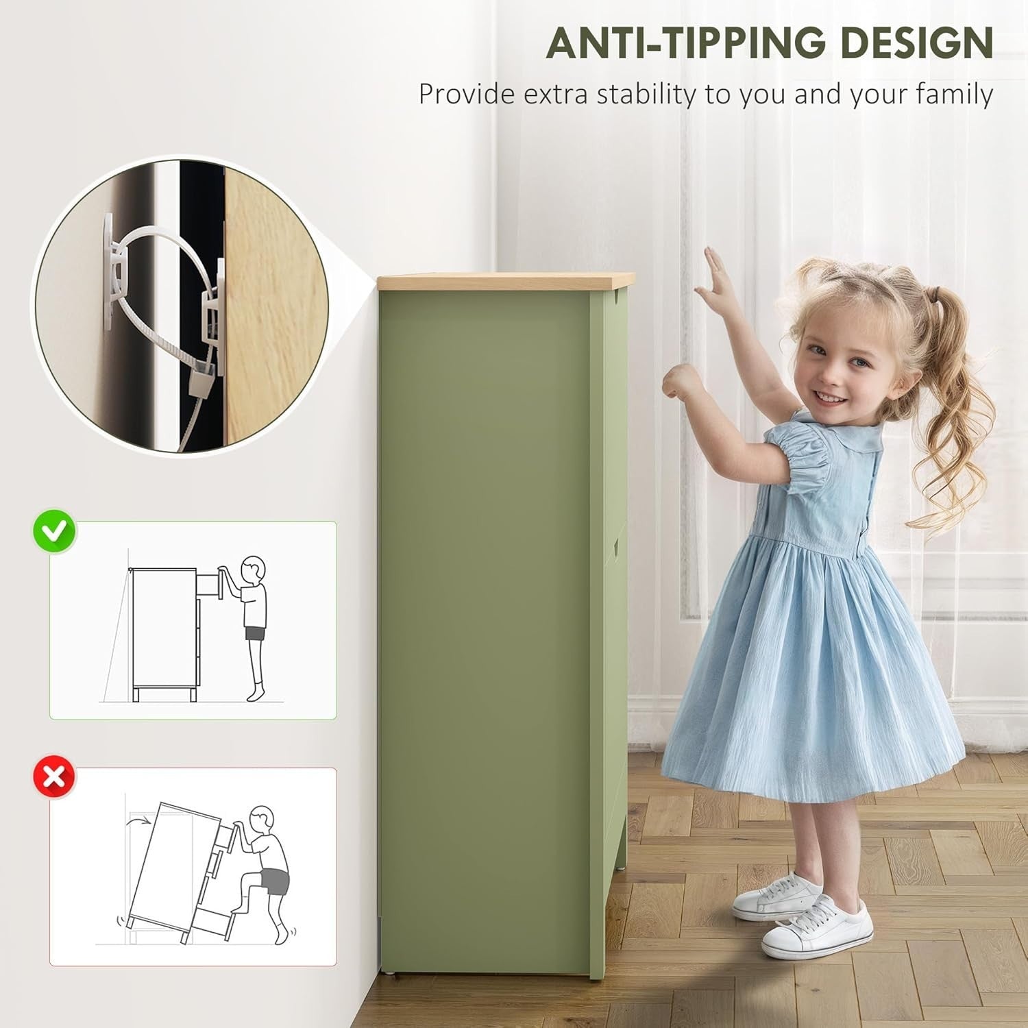 Space Saving Narrow Shoe Cabinet 2 Flip Drawers Adjustable Shelves Green