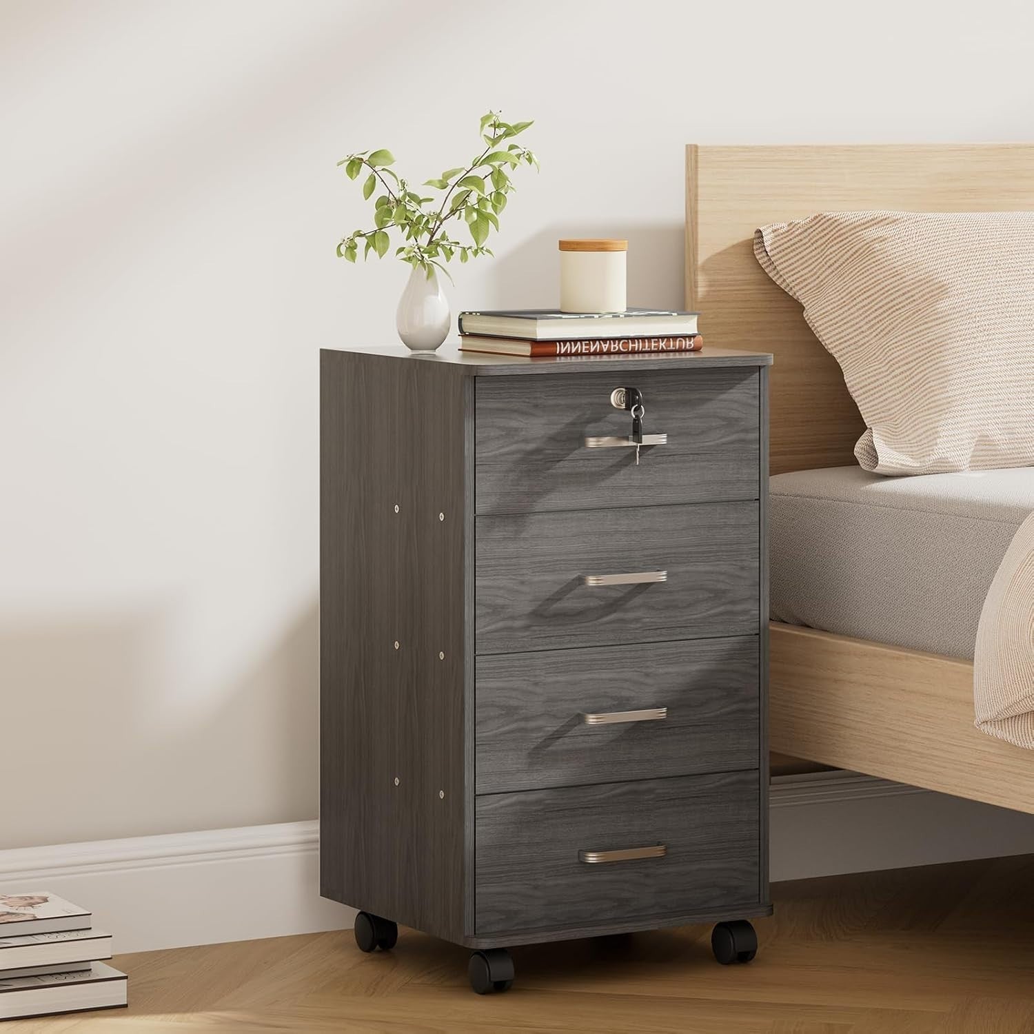 Mobile 4 Drawer File Cabinet Lockable Under Desk A4 Letter Grey