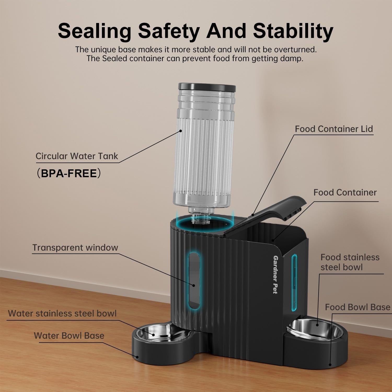 2 in 1 Gravity Pet Feeder Water Dispenser 3L Auto Food Station Black