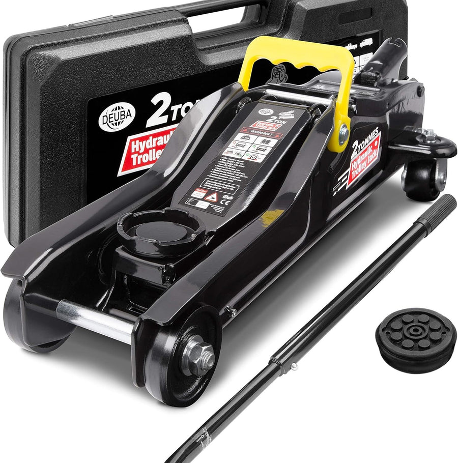 2 Ton Low Profile Hydraulic Trolley Jack 85–330mm w/ Case Rubber Pad Black
