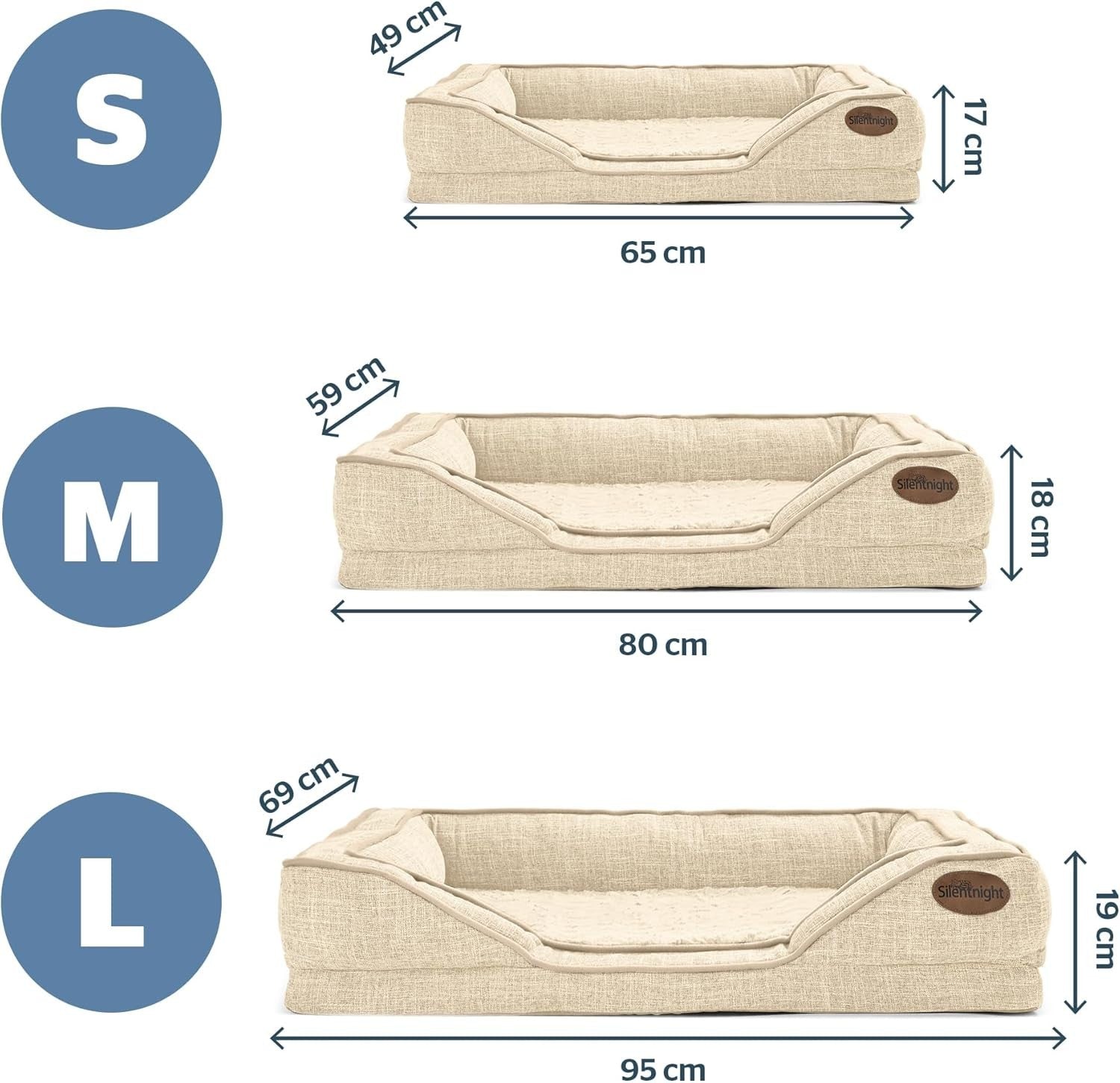 Medium Orthopedic Dog Bed 80x59cm Washable Non Slip Natural