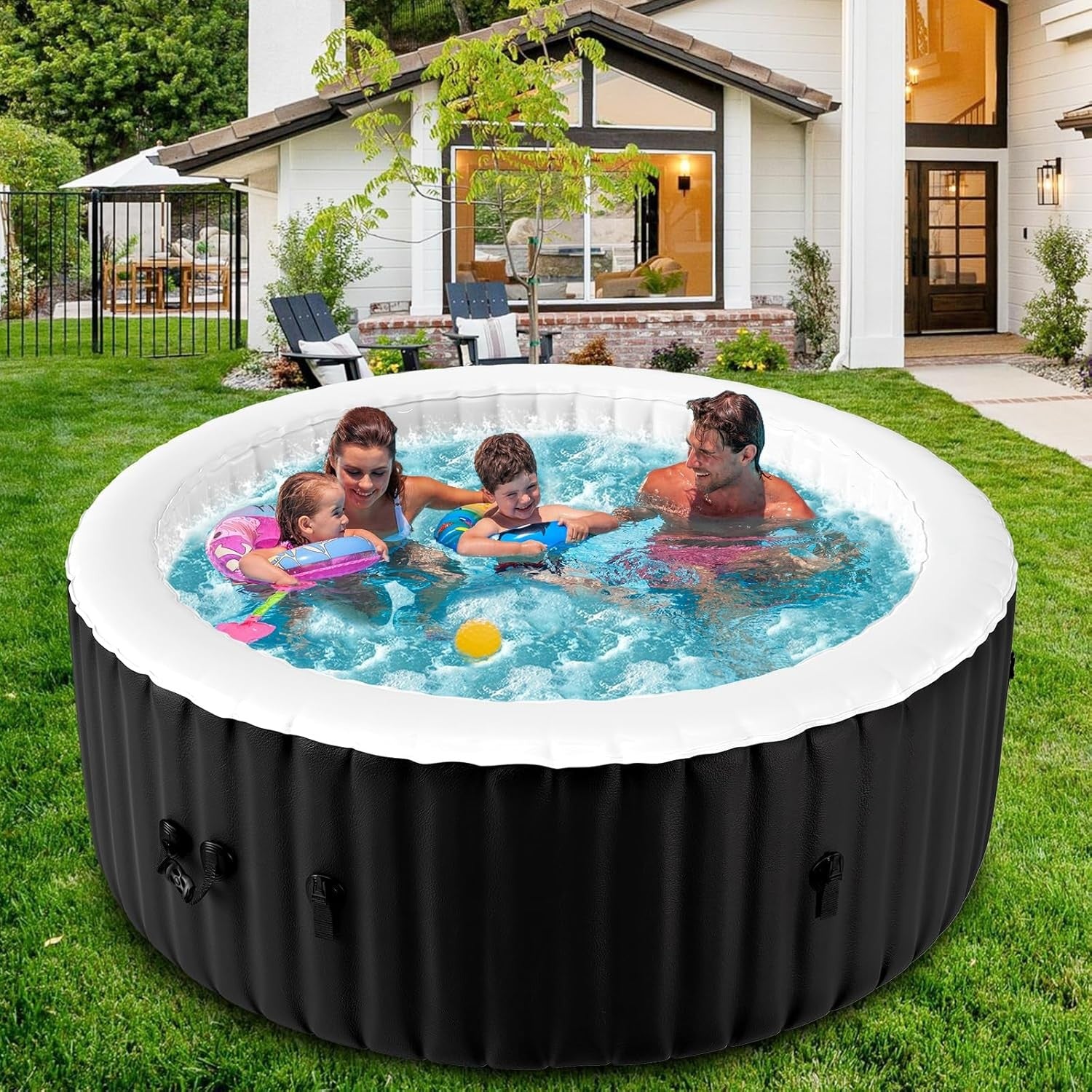 Inflatable Hot Tub Spa 120 Air Jets Heated 4 Person Round Garden