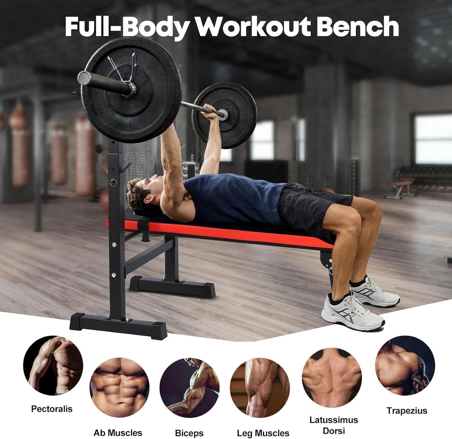 Folding Bench Press With Adjustable Barbell Rack 300kg Home Gym