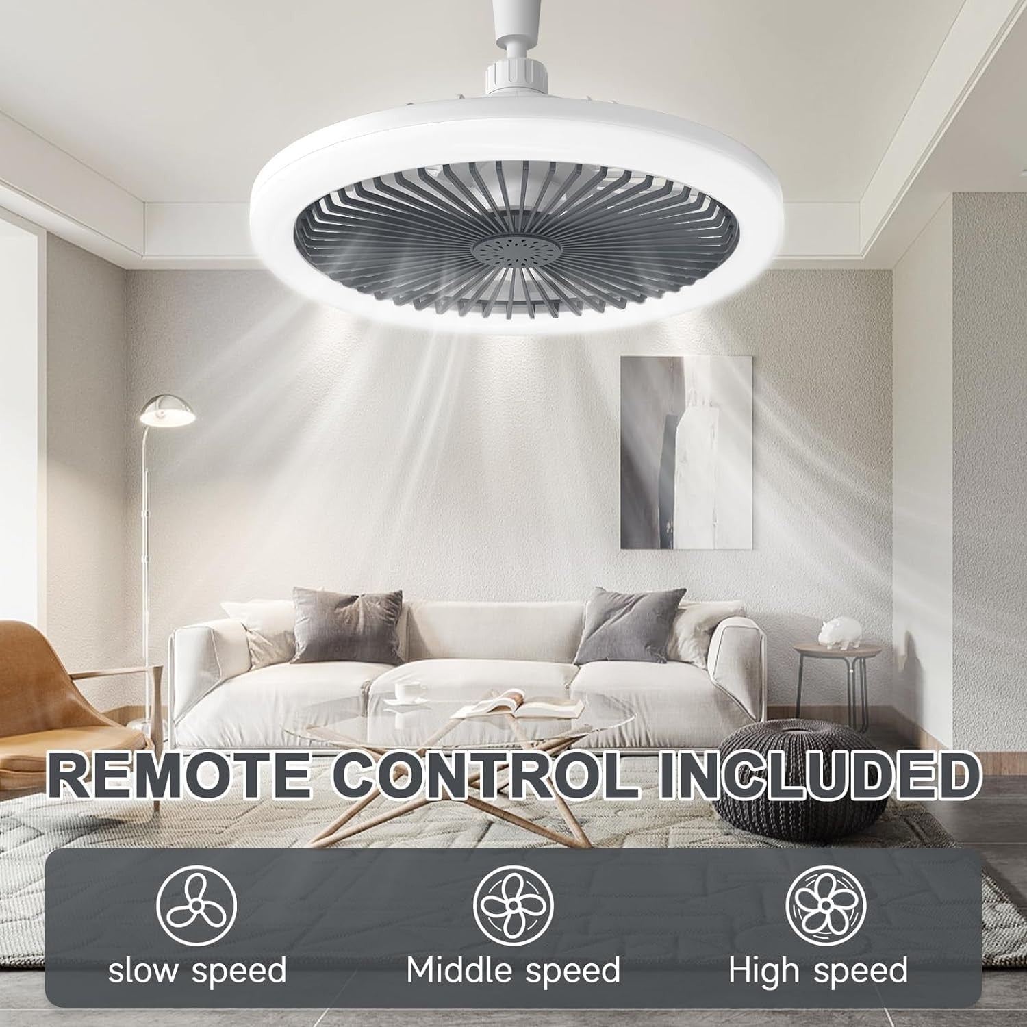 LED Ceiling Fan with Lights 30W, 3 Speeds, Dimmable, Remote, Timer