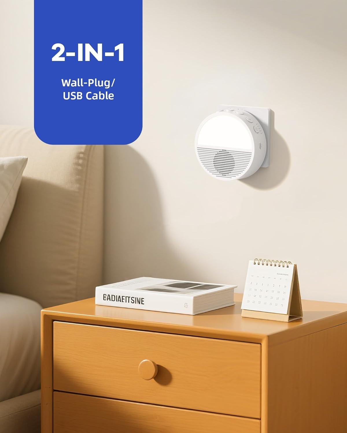 Wall Plug White Noise Machine with 28 Soothing Sounds & Night Light