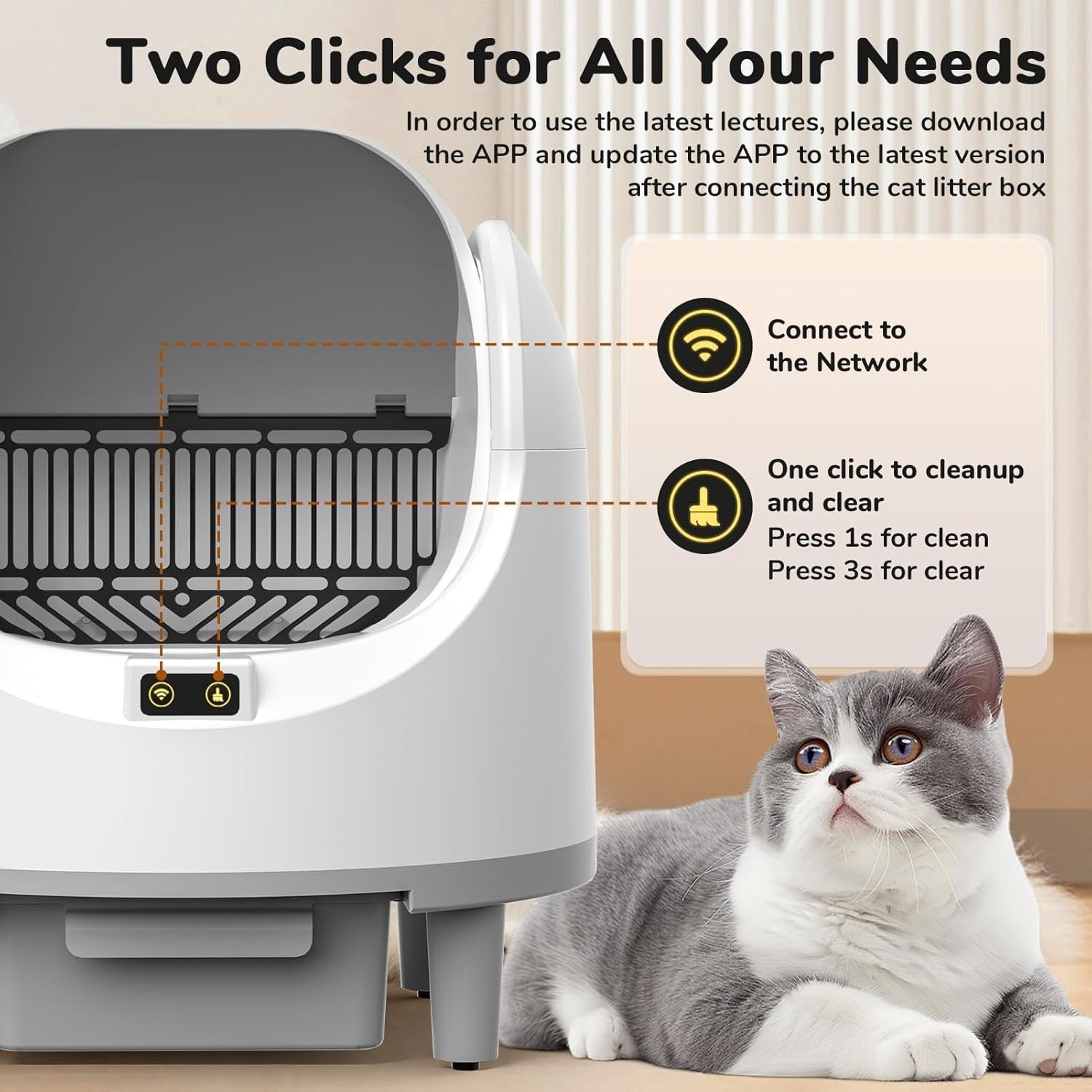 Open Top Self Cleaning Cat Litter Box App Control Odor Free XXL