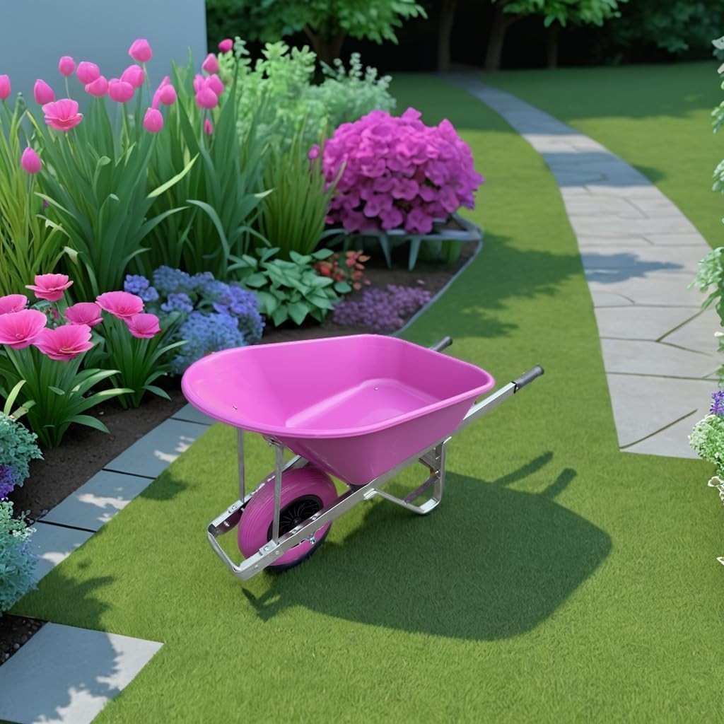 120L  1 Wheel Black Garden Wheelbarrow – Puncture Proof Heavy Duty Plastic Tray