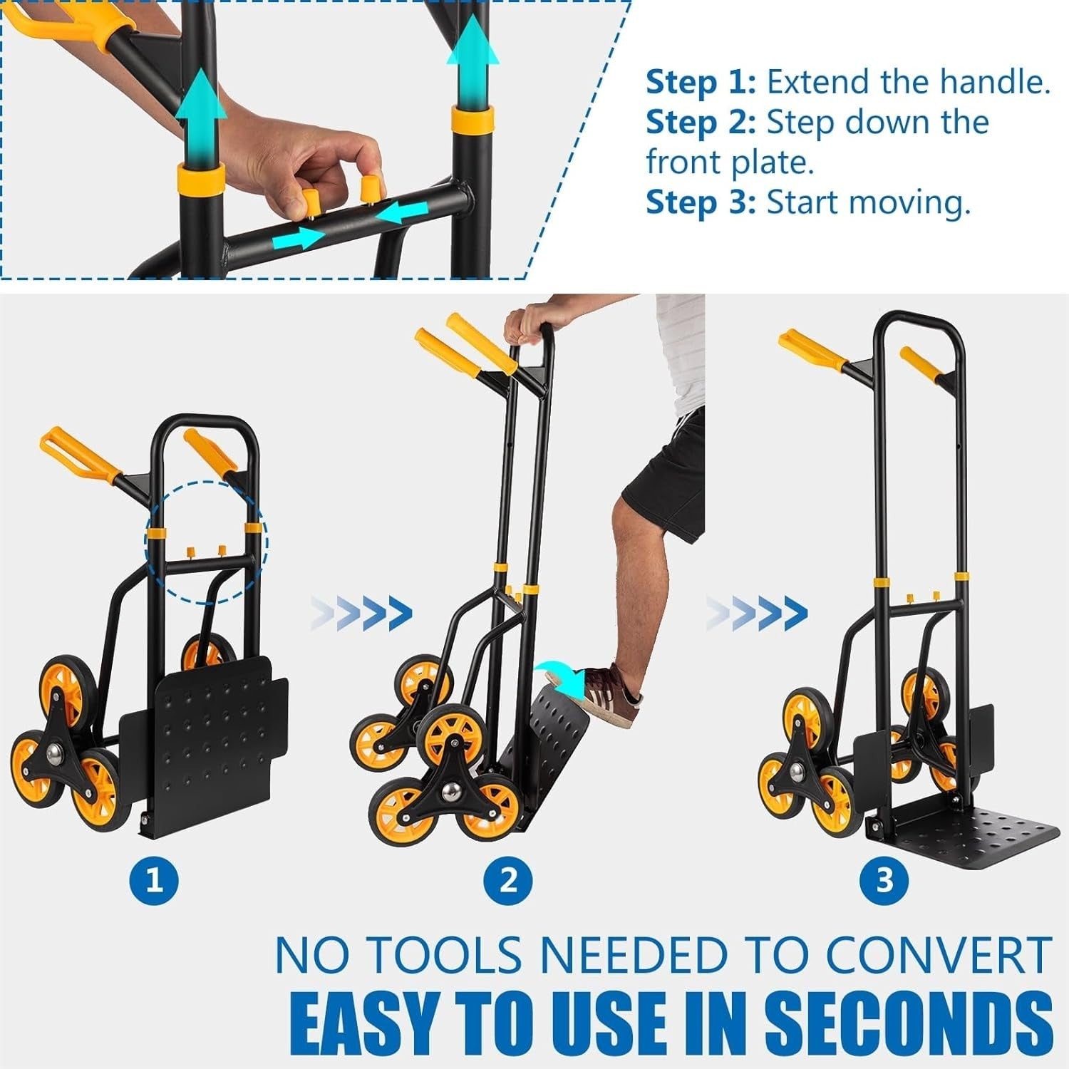 Stair Climbing Hand Truck 330lb Foldable Dolly Lightweight Heavy Duty