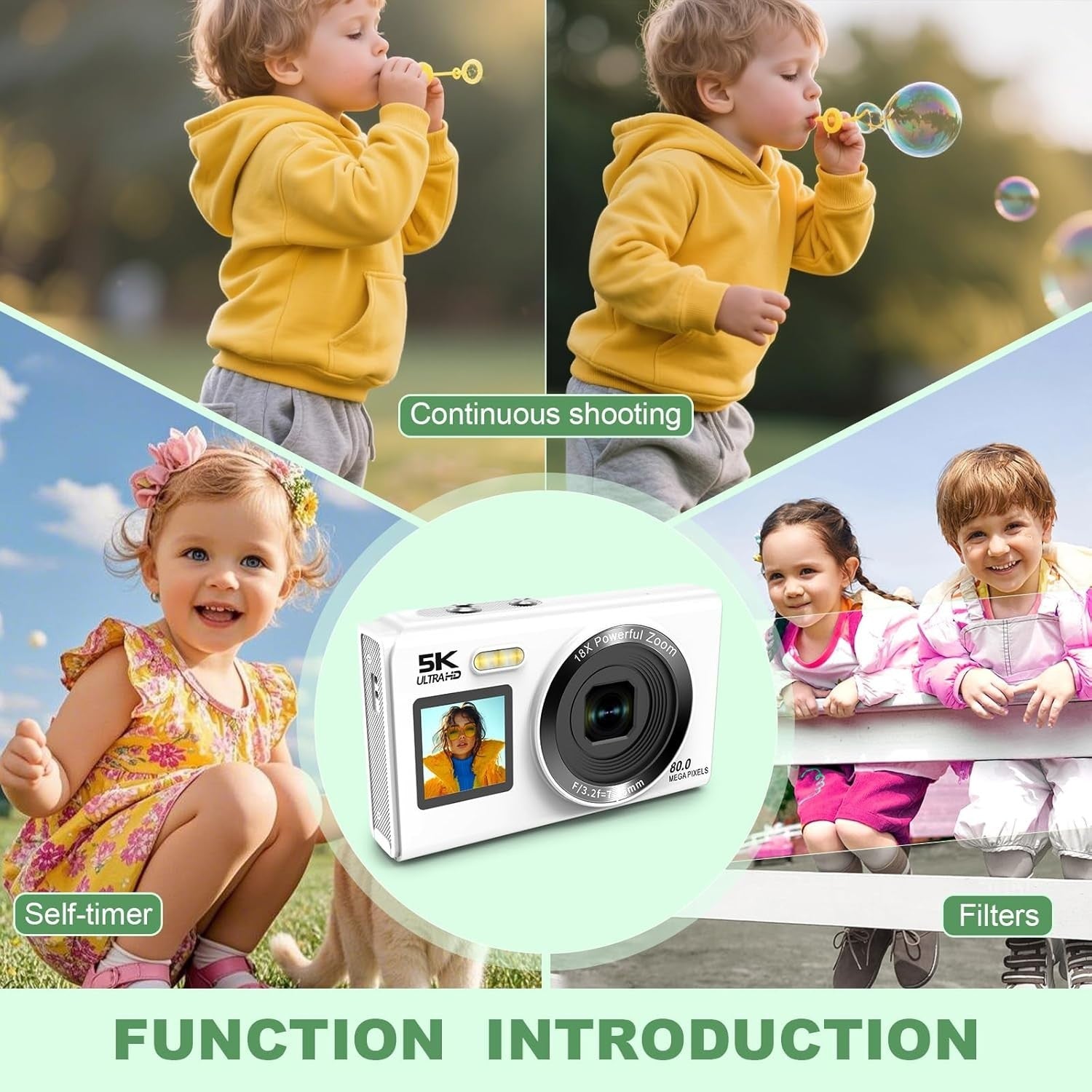5K 80MP Digital Camera WiFi Dual Screen Vlogging Camera White