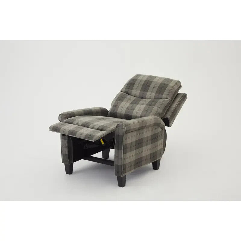 Recliner Armchair Grey Tartan Fabric Pushback Chair for Lounge/Bedroom